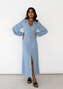 Robes^Outfitbook Robe boutonnée à manche longue BLEU
