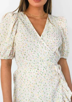 Robes^Outfitbook Robe cache-cœur fleurie à manches bouffantes