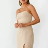 Robes^Outfitbook Robe courte col carré fendue BEIGE