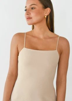 Robes^Outfitbook Robe courte col carré fendue BEIGE