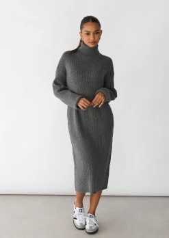 Robes^Outfitbook Robe en maille côtelée à col roulé GRIS