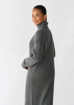 Robes^Outfitbook Robe en maille côtelée à col roulé GRIS