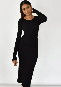 Robes^Outfitbook Robe en maille côtelée croisée au dos NOIR