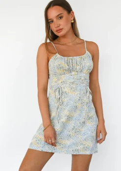 Robes^Outfitbook Robe fleurie froncée Bleu