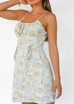Robes^Outfitbook Robe fleurie froncée Bleu