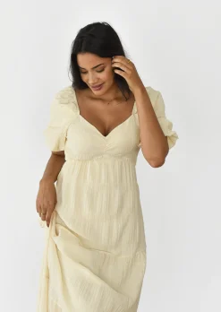 Robes^Outfitbook Robe longue à manches bouffantes BEIGE