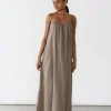 Robes^Outfitbook Robe longue en coton TAUPE