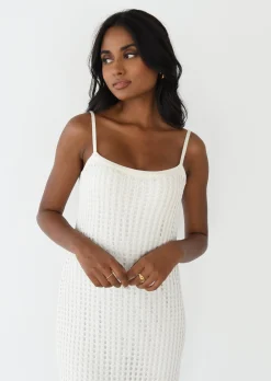 Robes^Outfitbook Robe longue en maille crochet BLANC