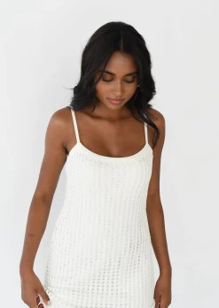 Robes^Outfitbook Robe longue en maille crochet BLANC
