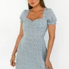 Robes^Outfitbook Robe longue fendue fleurie BLEU