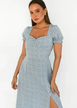 Robes^Outfitbook Robe longue fendue fleurie BLEU