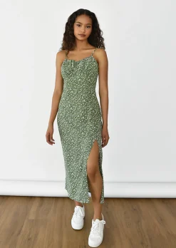 Robes^Outfitbook Robe midi fendue à imprimé floral VERT