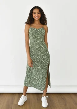 Robes^Outfitbook Robe midi fendue à imprimé floral VERT