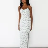 Robes^Outfitbook Robe midi fendue imprimée BLANC