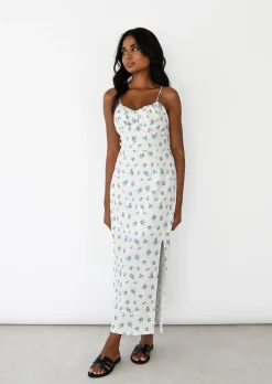 Robes^Outfitbook Robe midi fendue imprimée BLANC