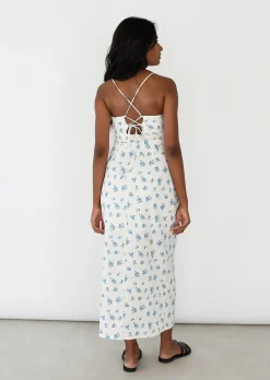 Robes^Outfitbook Robe midi fendue imprimée BLANC