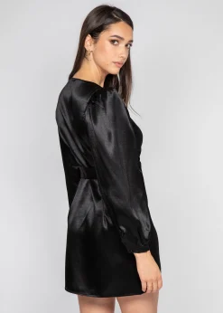Robes^Outfitbook Robe noir en satin drapé BLACK