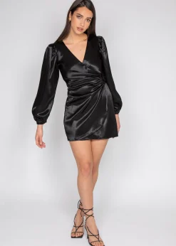 Robes^Outfitbook Robe noir en satin drapé BLACK