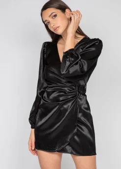 Robes^Outfitbook Robe noir en satin drapé BLACK