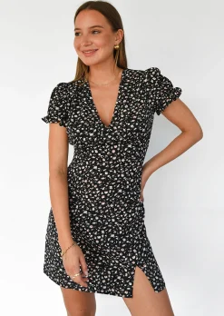 Robes^Outfitbook Robe imprimée fleurie avec fente NOIR