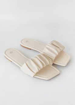Sandales Plates^Outfitbook Sandales plates froncées à bout carré BEIGE