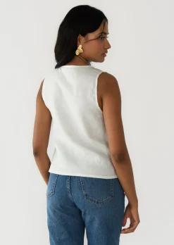 Hauts^Outfitbook Top à nouer en lin mélangé blanc