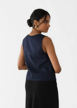 Hauts^Outfitbook Top à nouer en lin mélangé bleu