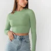 Hauts^Outfitbook Top ajusté à manches longues vert green