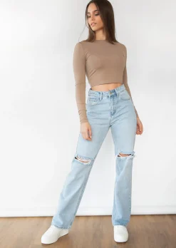 Hauts^Outfitbook Top ajusté à manches longues taupe