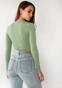 Hauts^Outfitbook Top ajusté à manches longues vert green