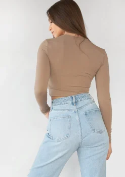 Hauts^Outfitbook Top ajusté à manches longues taupe