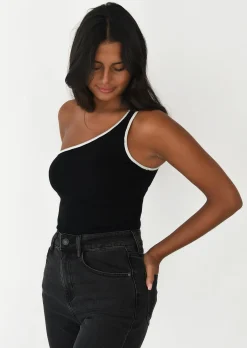 Hauts^Outfitbook Top asymétrique à liseré contrastant NOIR
