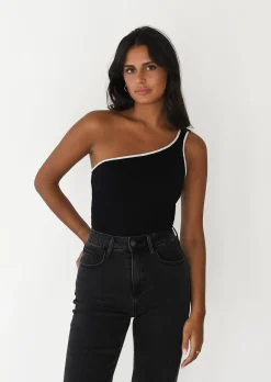 Hauts^Outfitbook Top asymétrique à liseré contrastant NOIR