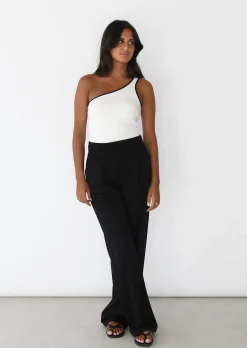 Hauts^Outfitbook Top asymétrique à liseré contrastant BLANC