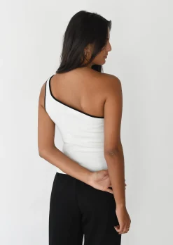 Hauts^Outfitbook Top asymétrique à liseré contrastant BLANC
