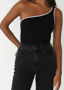 Hauts^Outfitbook Top asymétrique à liseré contrastant NOIR