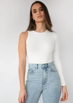 Hauts^Outfitbook Top asymétrique à manche longue blanc white