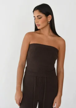 Hauts^Outfitbook Top bandeau en maille côtelée MARRON