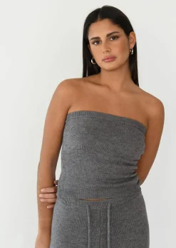 Hauts^Outfitbook Top bandeau en maille côtelée GRIS