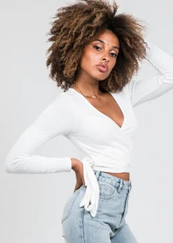 Hauts^Outfitbook Top cache-coeur côtelé blanc