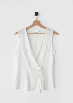 Hauts^Outfitbook Top cache-coeur nœud lin BLANC