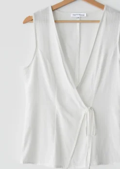 Hauts^Outfitbook Top cache-coeur nœud lin BLANC