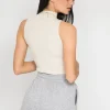 Hauts^Outfitbook Top col montant côtelé beige