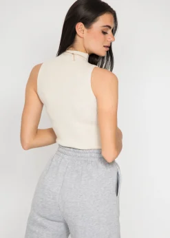 Hauts^Outfitbook Top col montant côtelé beige