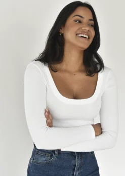 Pulls L Cardigans | Hauts^Outfitbook Top coton manches longues BLANC