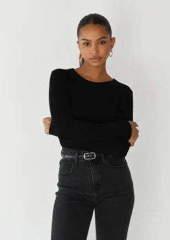 Pulls L Cardigans | Hauts^Outfitbook Top coton manches longues NOIR