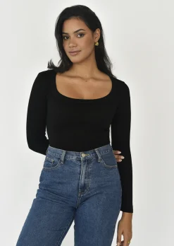 Pulls L Cardigans | Hauts^Outfitbook Top coton manches longues NOIR