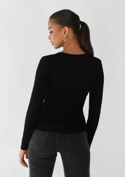 Pulls L Cardigans | Hauts^Outfitbook Top coton manches longues NOIR