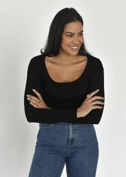 Pulls L Cardigans | Hauts^Outfitbook Top coton manches longues NOIR