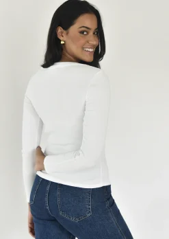 Pulls L Cardigans | Hauts^Outfitbook Top coton manches longues BLANC